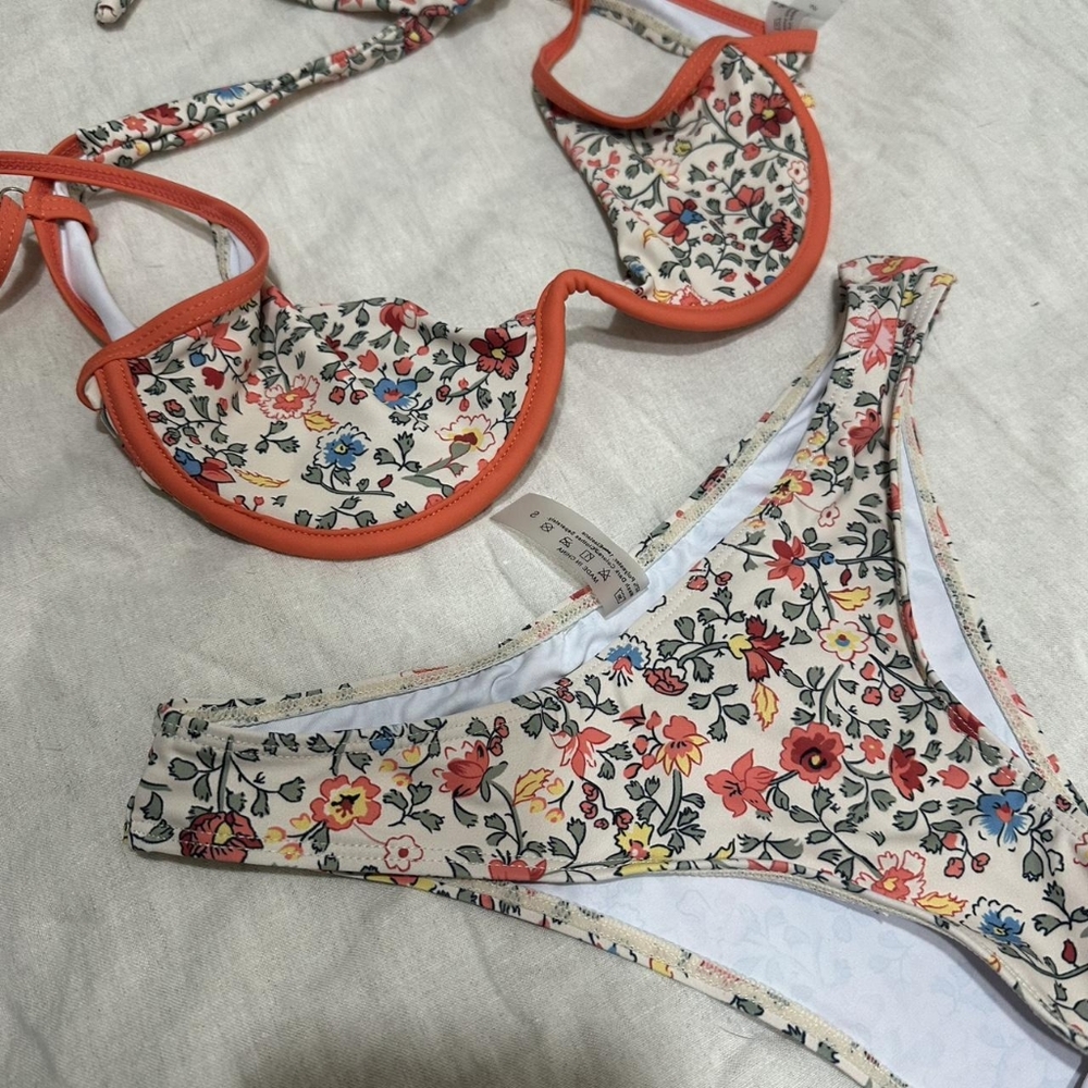 SHEIN Floral Bikini Set - Multicolor and Orange